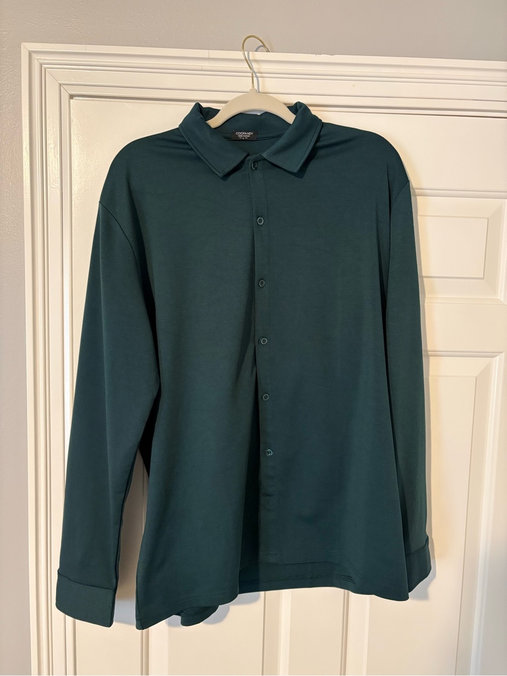 LS Coolfandy Green/ Teal Long-Sleeve stretchy Casual Button-Down Shirt.